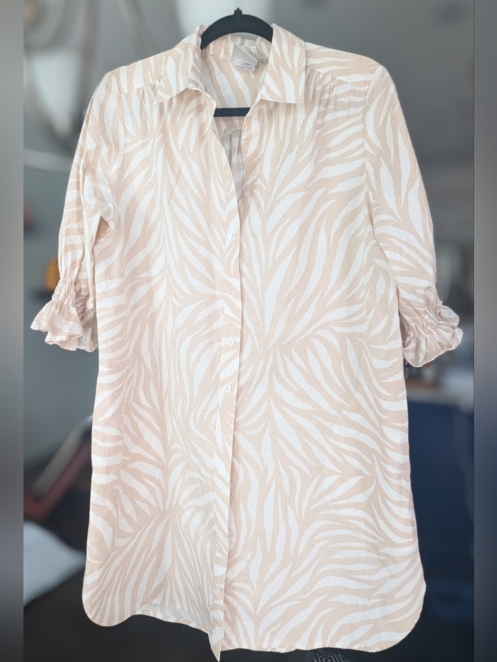 Finley Miller Neutral Zebra-Print Button-Front Shirt Dress With Side Pockets - Picture 3 of 5